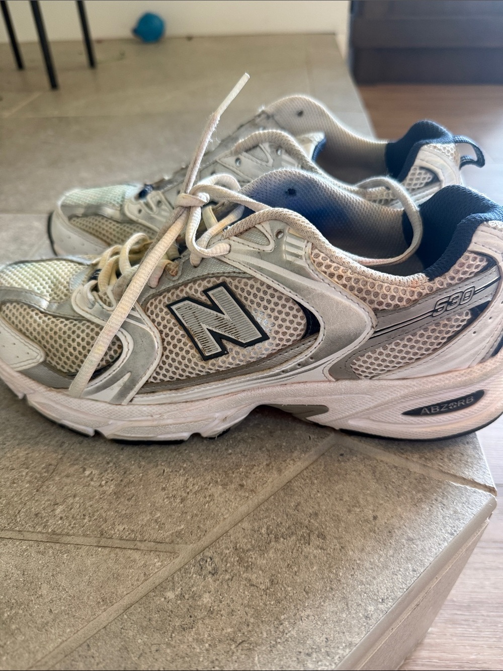 New Balance White and Silver Mesh Running Sneakers